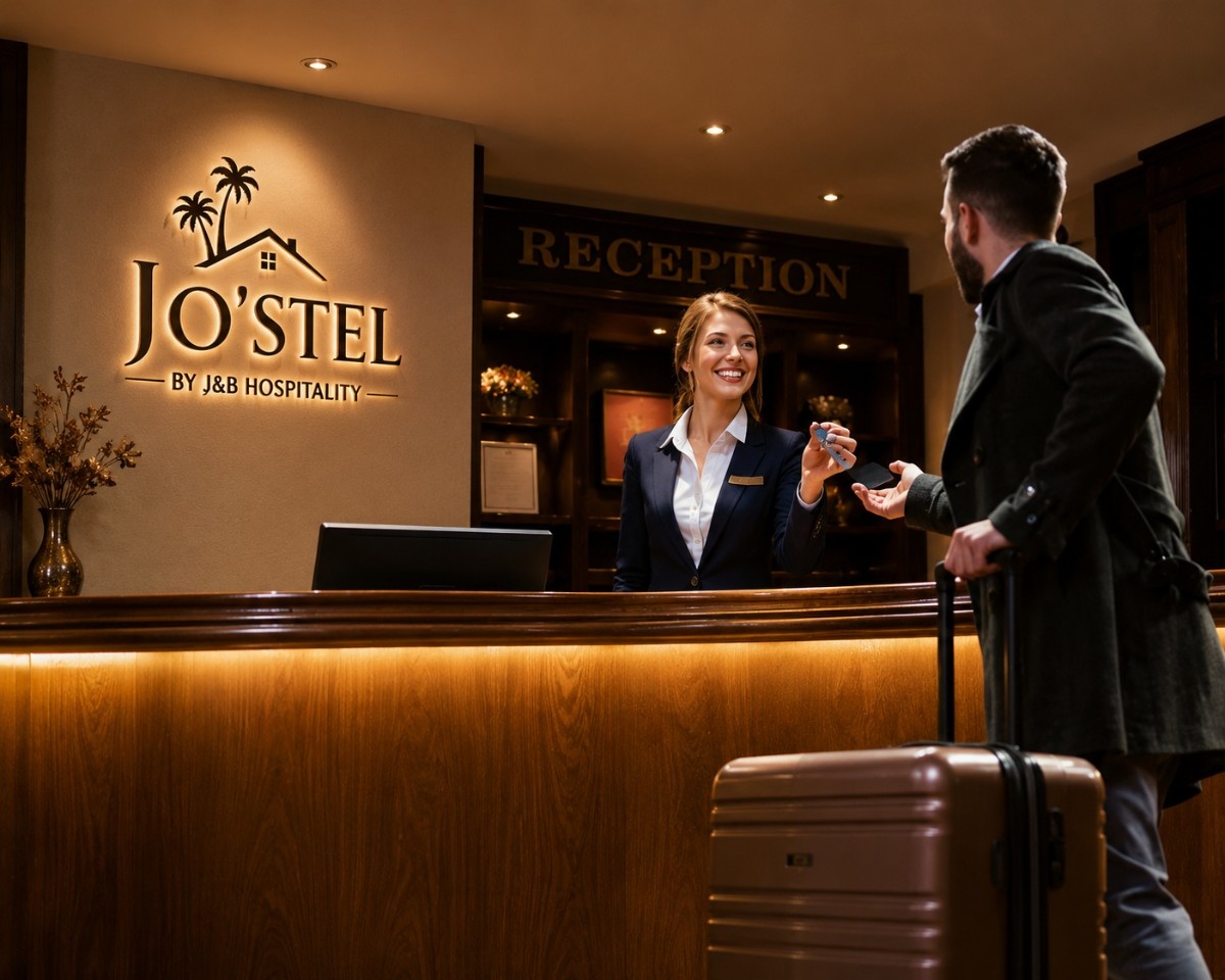 Happy hotel guest